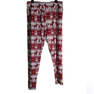 LLR LuLaRoe TC2 Red White Pixel Dog Pawprint Xmas Tree Holiday Leggings